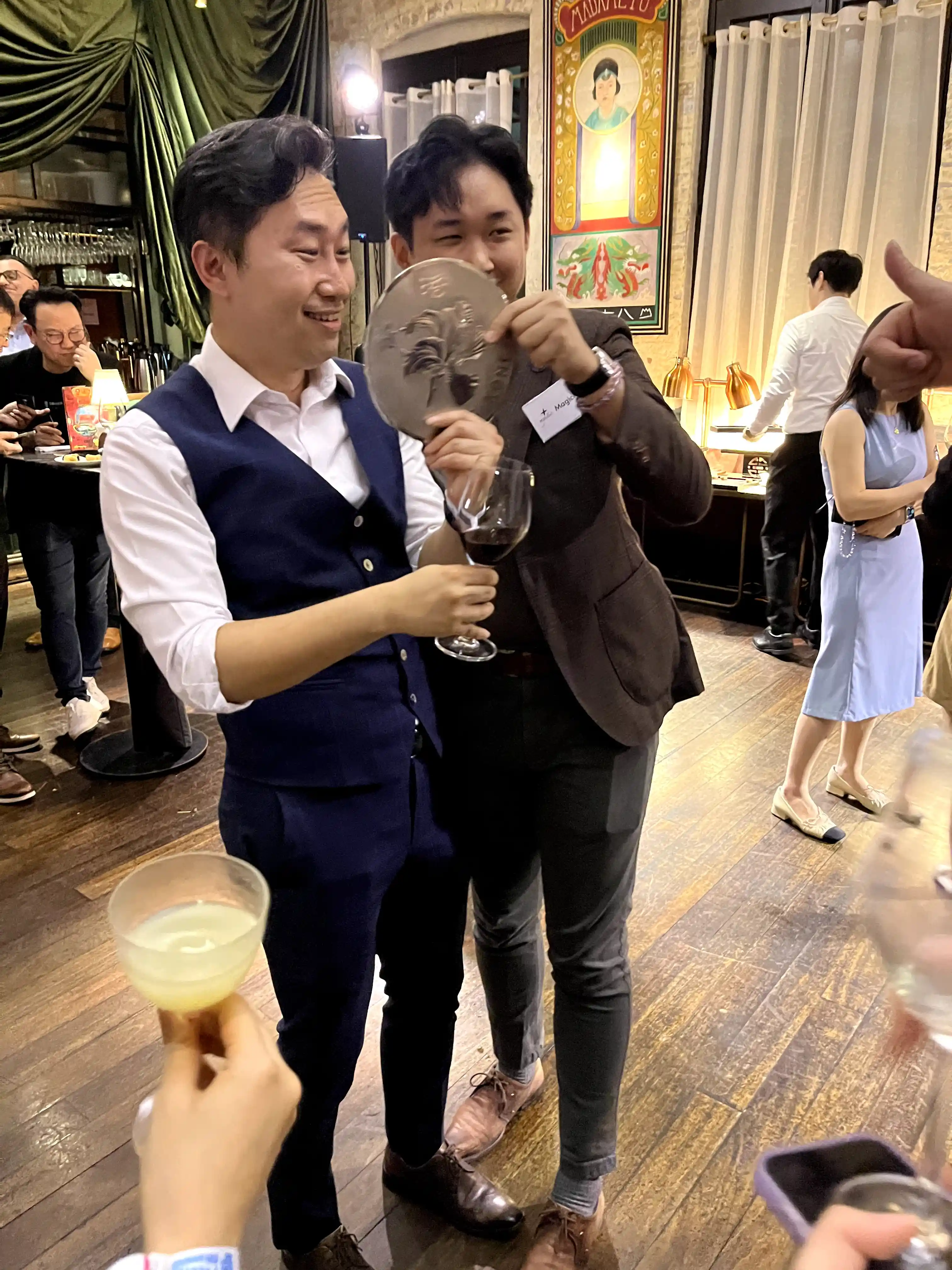 Adult party magic interaction with giant coin