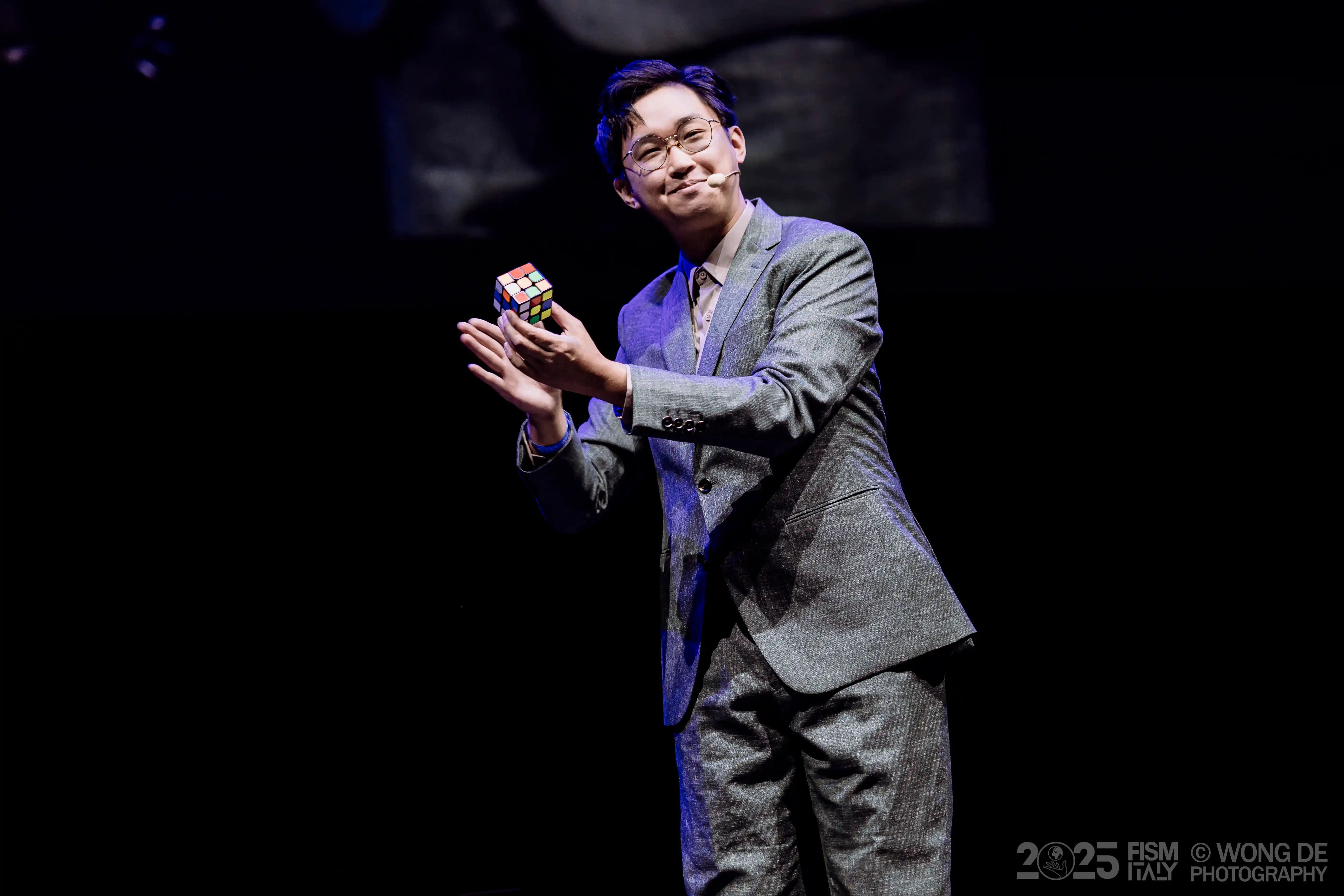 Magician on stage ready for corporate event